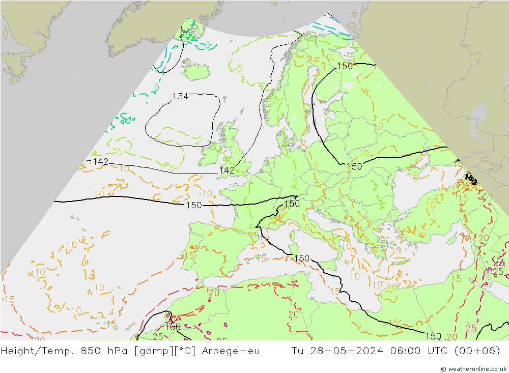 Height/Temp. 850 гПа Arpege-eu вт 28.05.2024 06 UTC
