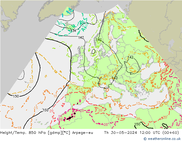 Height/Temp. 850 hPa Arpege-eu czw. 30.05.2024 12 UTC