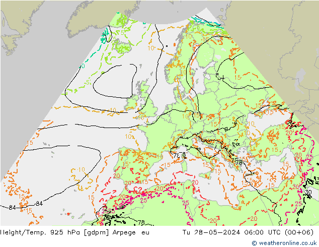 Height/Temp. 925 гПа Arpege-eu вт 28.05.2024 06 UTC