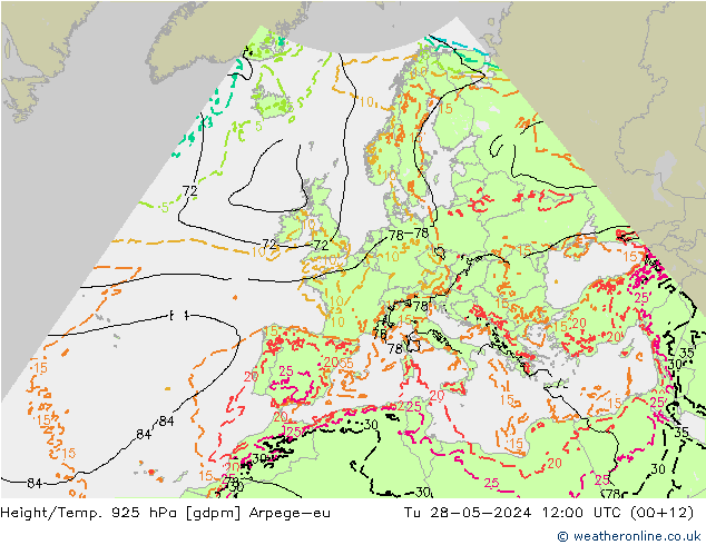 Height/Temp. 925 hPa Arpege-eu mar 28.05.2024 12 UTC