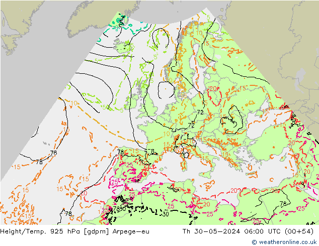 Yükseklik/Sıc. 925 hPa Arpege-eu Per 30.05.2024 06 UTC