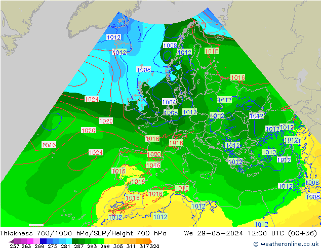 Dikte700-1000 hPa Arpege-eu wo 29.05.2024 12 UTC