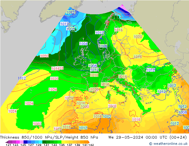 Thck 850-1000 hPa Arpege-eu We 29.05.2024 00 UTC