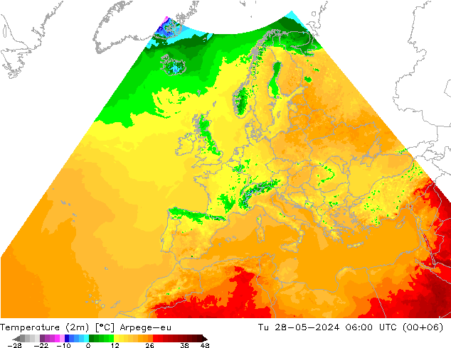 карта температуры Arpege-eu вт 28.05.2024 06 UTC
