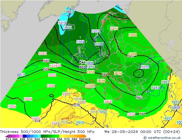 500-1000 hPa Kalınlığı Arpege-eu Çar 29.05.2024 00 UTC