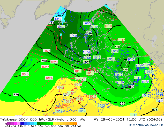 Thck 500-1000hPa Arpege-eu Qua 29.05.2024 12 UTC