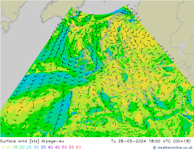 Surface wind Arpege-eu Tu 28.05.2024 18 UTC