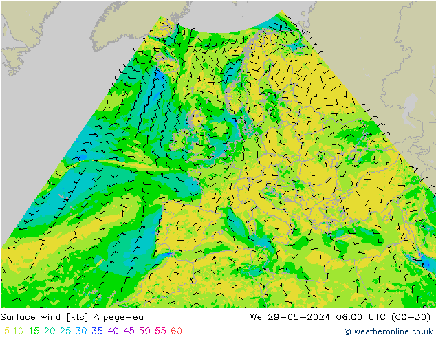 Surface wind Arpege-eu St 29.05.2024 06 UTC