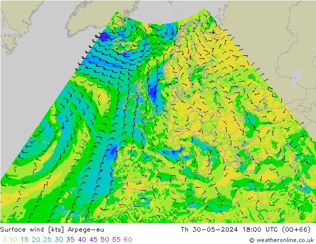 Wind 10 m Arpege-eu do 30.05.2024 18 UTC