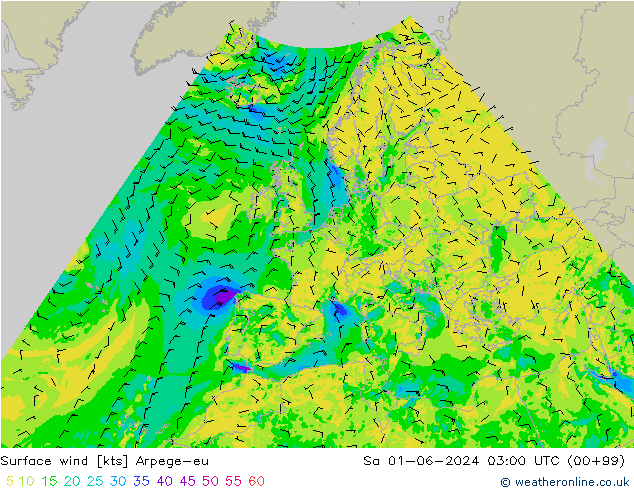 Surface wind Arpege-eu Sa 01.06.2024 03 UTC