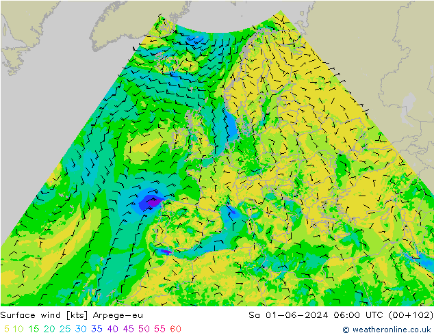 Wind 10 m Arpege-eu za 01.06.2024 06 UTC