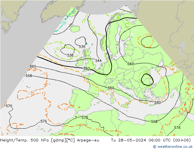 Height/Temp. 500 гПа Arpege-eu вт 28.05.2024 06 UTC