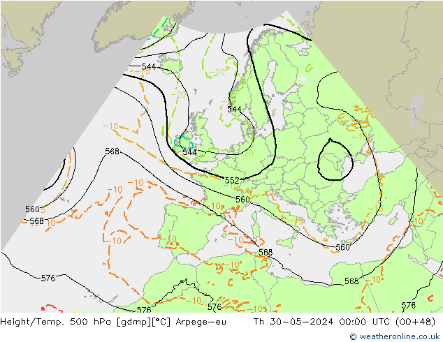 Height/Temp. 500 hPa Arpege-eu czw. 30.05.2024 00 UTC