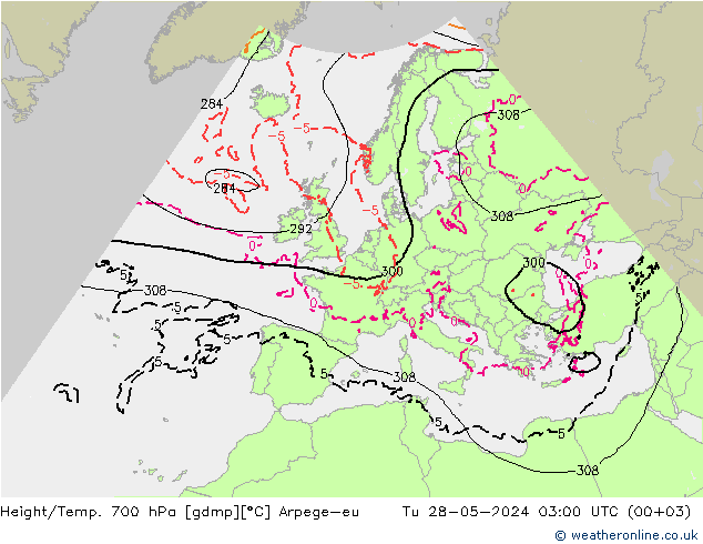 Height/Temp. 700 hPa Arpege-eu  28.05.2024 03 UTC