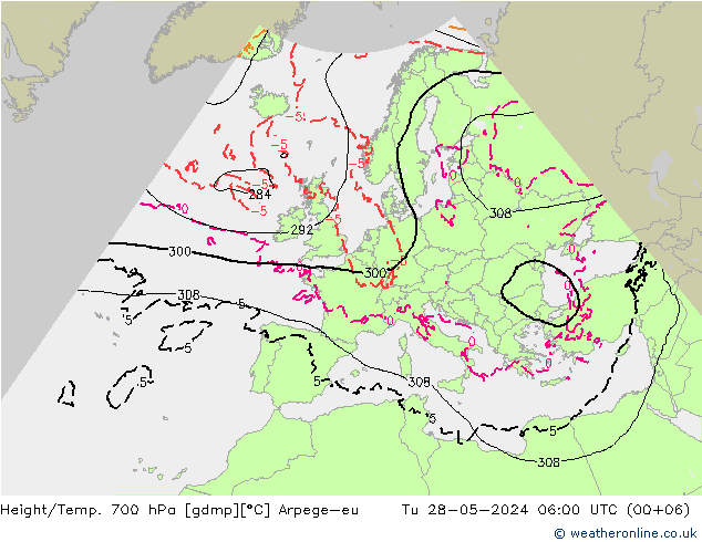 Height/Temp. 700 hPa Arpege-eu Di 28.05.2024 06 UTC