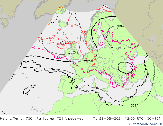 Height/Temp. 700 hPa Arpege-eu Di 28.05.2024 12 UTC