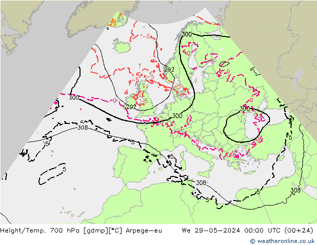 Hoogte/Temp. 700 hPa Arpege-eu wo 29.05.2024 00 UTC