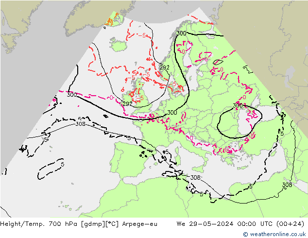 Height/Temp. 700 hPa Arpege-eu We 29.05.2024 00 UTC