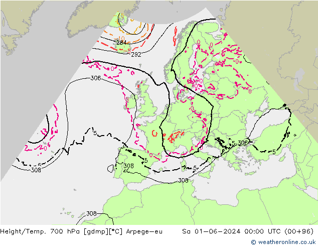 Height/Temp. 700 hPa Arpege-eu Sa 01.06.2024 00 UTC