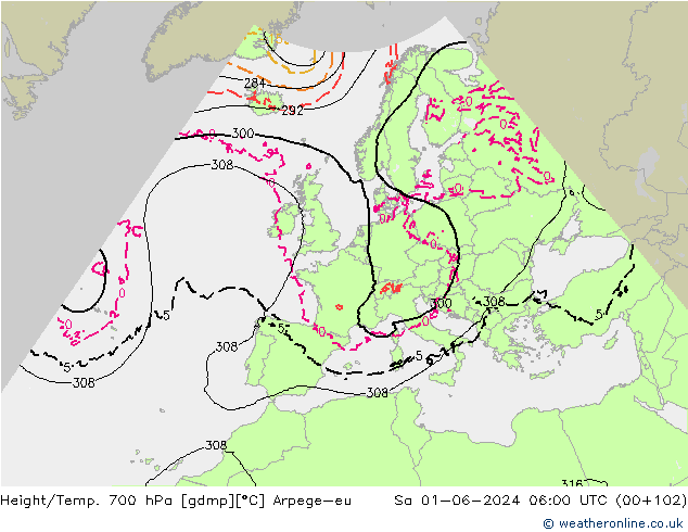 Yükseklik/Sıc. 700 hPa Arpege-eu Cts 01.06.2024 06 UTC