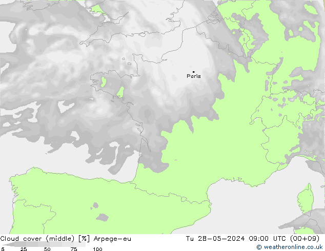 nuvens (médio) Arpege-eu Ter 28.05.2024 09 UTC