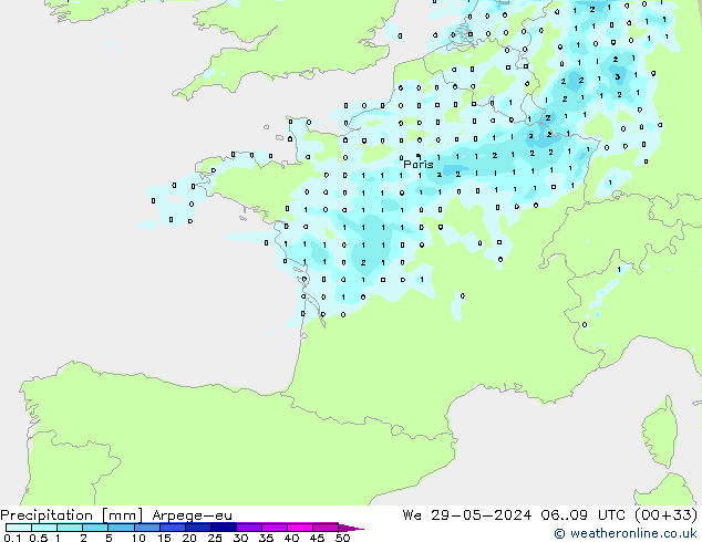 Precipitazione Arpege-eu mer 29.05.2024 09 UTC