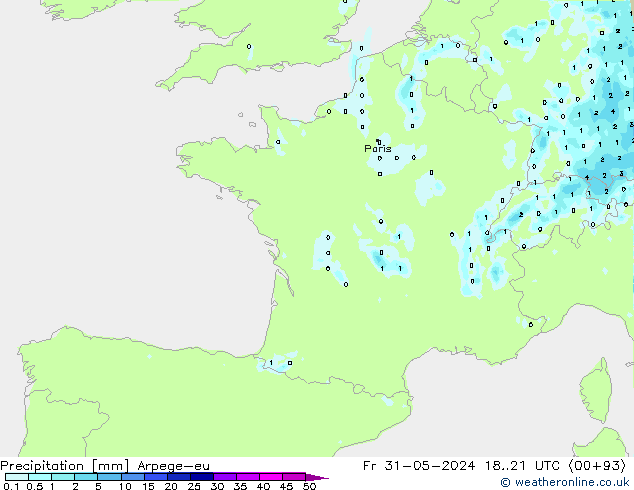 Précipitation Arpege-eu ven 31.05.2024 21 UTC