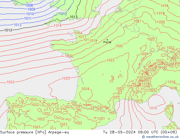 pressão do solo Arpege-eu Ter 28.05.2024 06 UTC