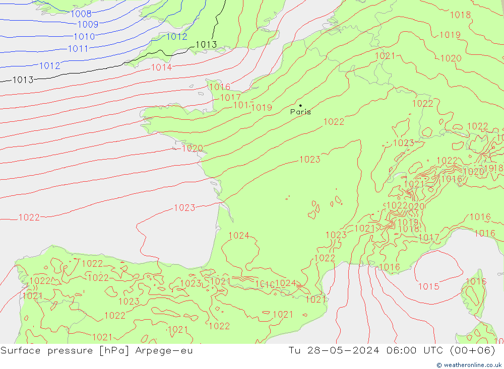 Bodendruck Arpege-eu Di 28.05.2024 06 UTC