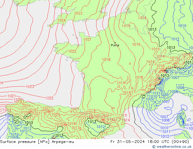 Pressione al suolo Arpege-eu ven 31.05.2024 18 UTC