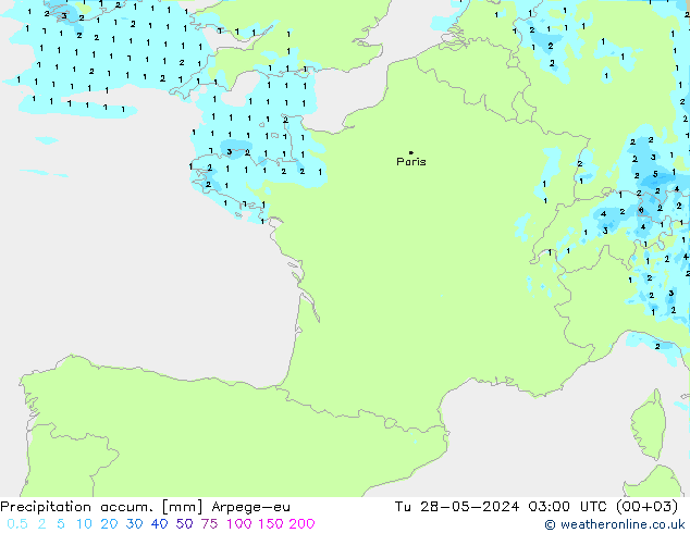 Precipitation accum. Arpege-eu Ter 28.05.2024 03 UTC