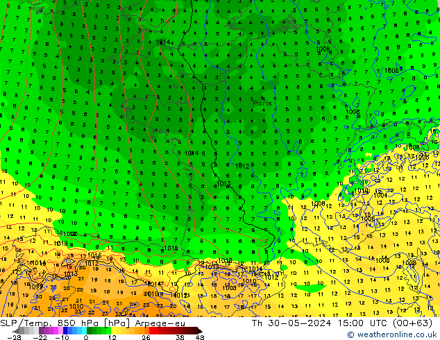 SLP/Temp. 850 hPa Arpege-eu Do 30.05.2024 15 UTC