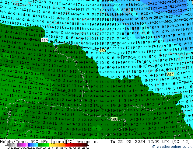 Hoogte/Temp. 500 hPa Arpege-eu di 28.05.2024 12 UTC