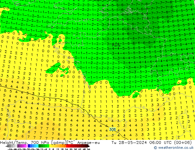 Height/Temp. 700 hPa Arpege-eu Ter 28.05.2024 06 UTC