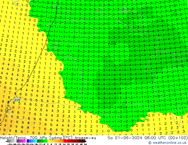 Height/Temp. 700 hPa Arpege-eu So 01.06.2024 06 UTC