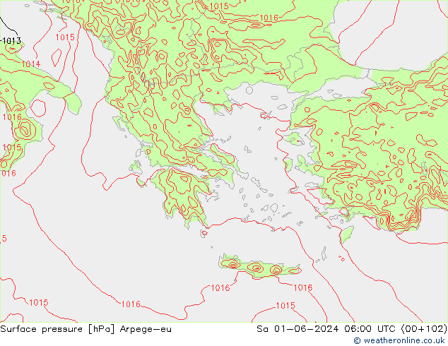 Atmosférický tlak Arpege-eu So 01.06.2024 06 UTC