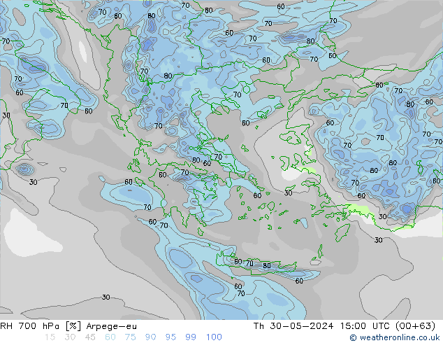 RH 700 hPa Arpege-eu Th 30.05.2024 15 UTC