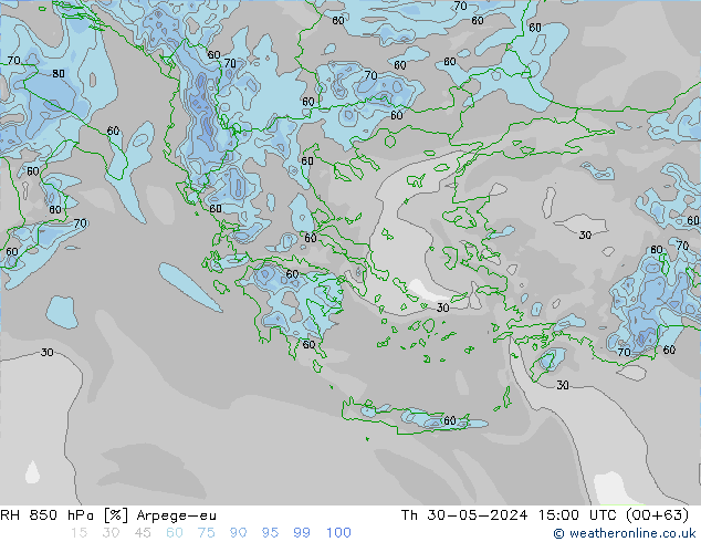 RH 850 hPa Arpege-eu  30.05.2024 15 UTC