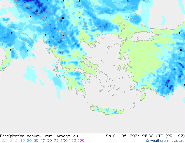 Precipitation accum. Arpege-eu so. 01.06.2024 06 UTC