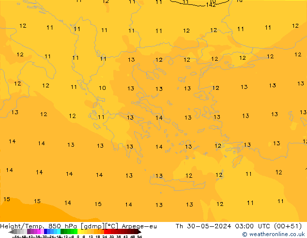 Hoogte/Temp. 850 hPa Arpege-eu do 30.05.2024 03 UTC