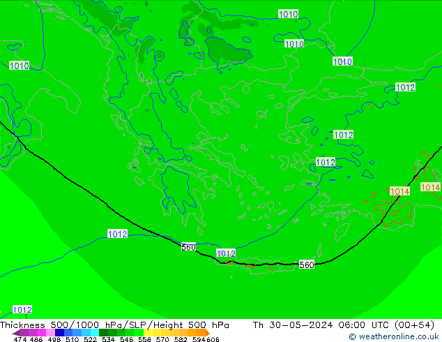 Dikte 500-1000hPa Arpege-eu do 30.05.2024 06 UTC