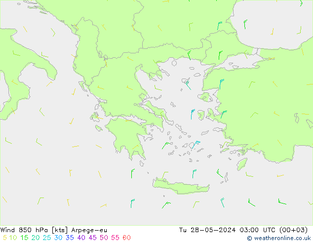 Wind 850 hPa Arpege-eu Tu 28.05.2024 03 UTC