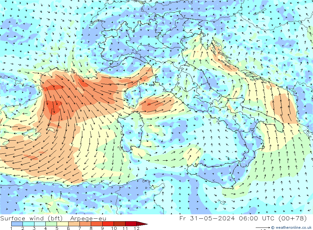 Rüzgar 10 m (bft) Arpege-eu Cu 31.05.2024 06 UTC