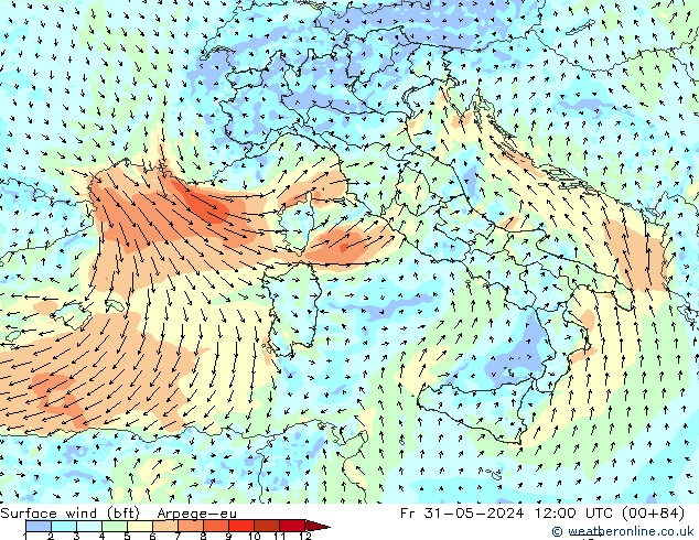 Rüzgar 10 m (bft) Arpege-eu Cu 31.05.2024 12 UTC