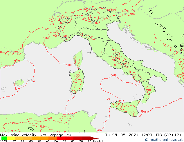 Max. wind velocity Arpege-eu mar 28.05.2024 12 UTC