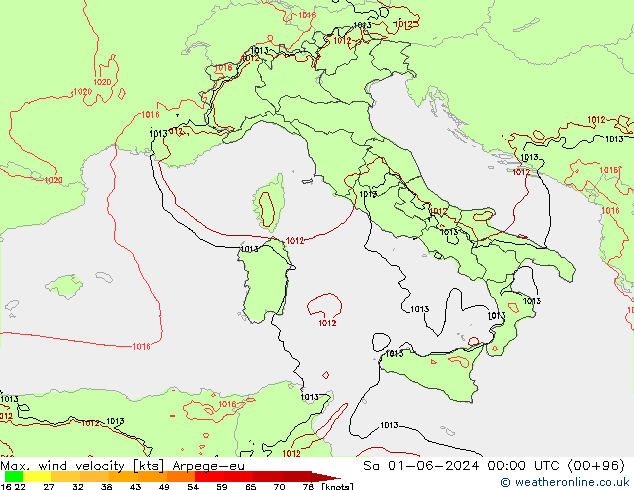 Max. wind velocity Arpege-eu sáb 01.06.2024 00 UTC