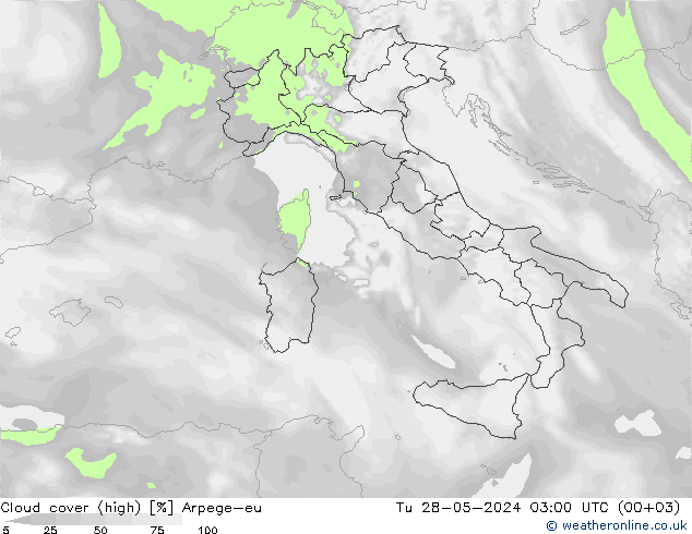vysoký oblak Arpege-eu Út 28.05.2024 03 UTC