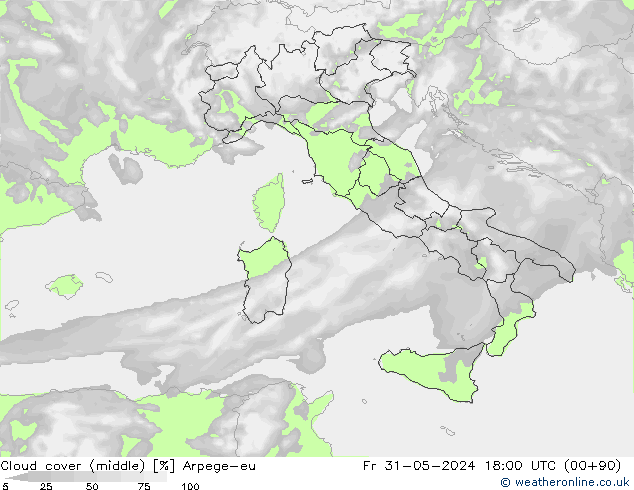 Cloud cover (middle) Arpege-eu Fr 31.05.2024 18 UTC