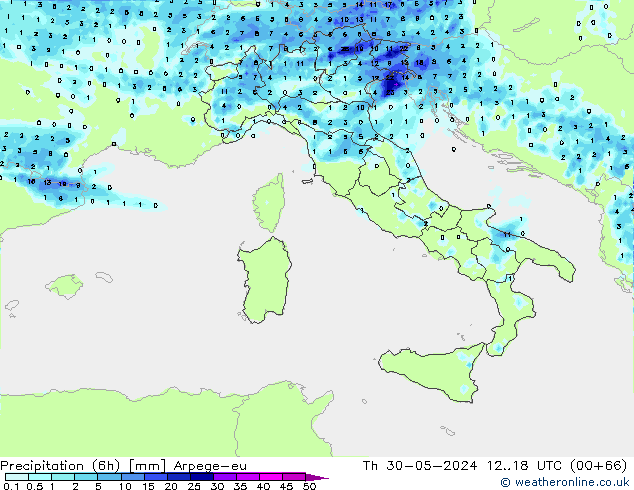 Precipitation (6h) Arpege-eu Th 30.05.2024 18 UTC