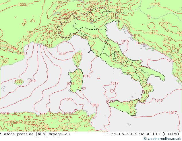 Surface pressure Arpege-eu Tu 28.05.2024 06 UTC